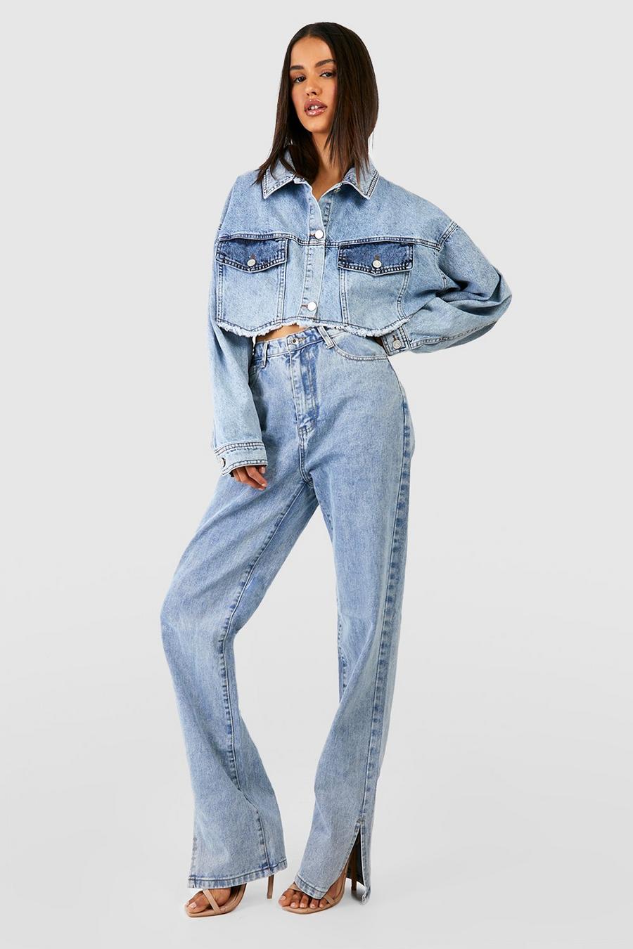 High Waisted Split Straight Leg Jeans | boohoo USA High Waisted Split Straight Leg Jeans | boohoo USA